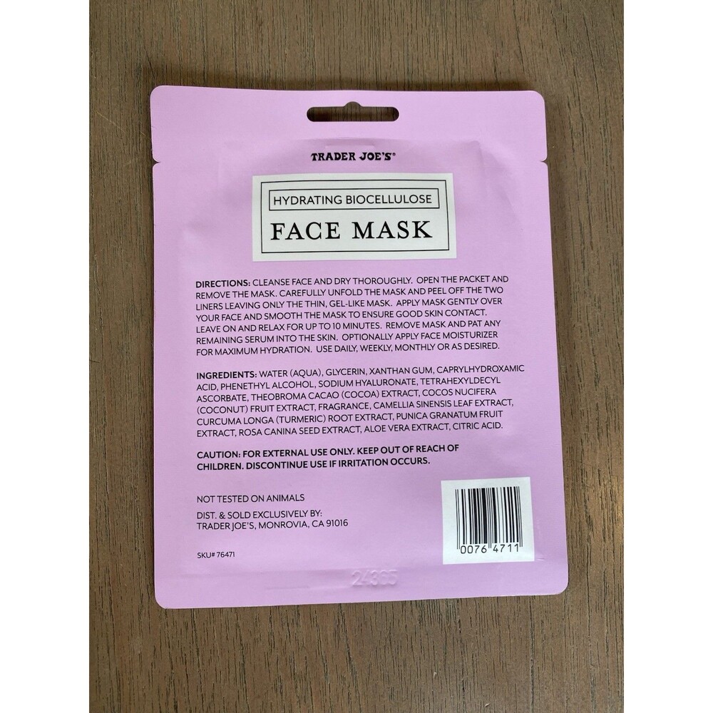 Trader Joe's Hydrating Biocellulose Face Mask Set of 2 Masks Ships Quick - Picture 5 of 6